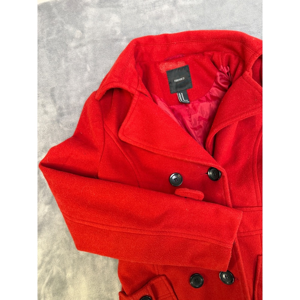 Forever 21 Womens Red Double Breasted Peacoat Jacket Size Medium Classic Fit